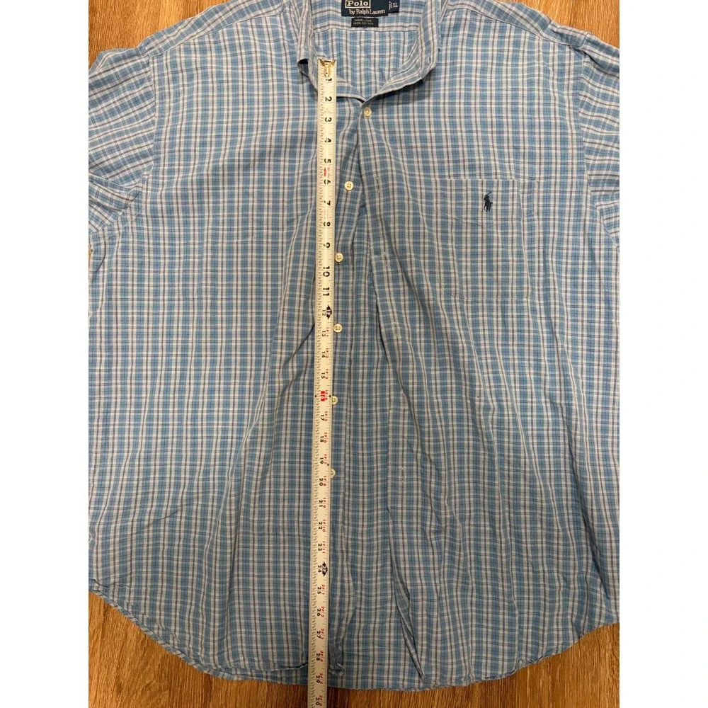 Polo Ralph Lauren Marlowe Mens XL Blue White Plaid Cotton Button Down Shirt